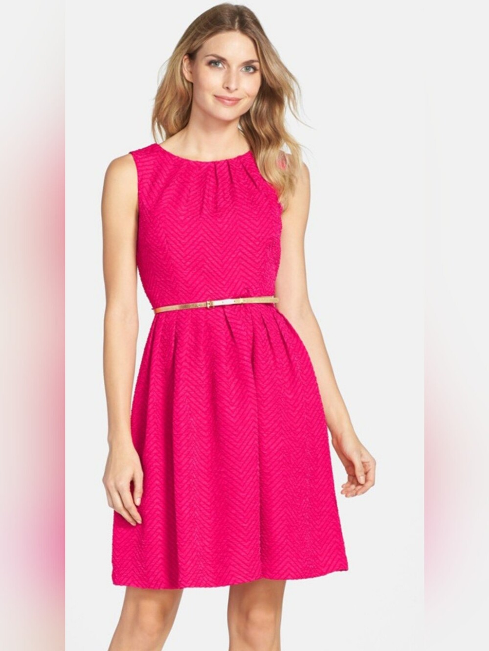 Ellen Tracey Sleeveless Textured Pink Fit-and-Flare Dress